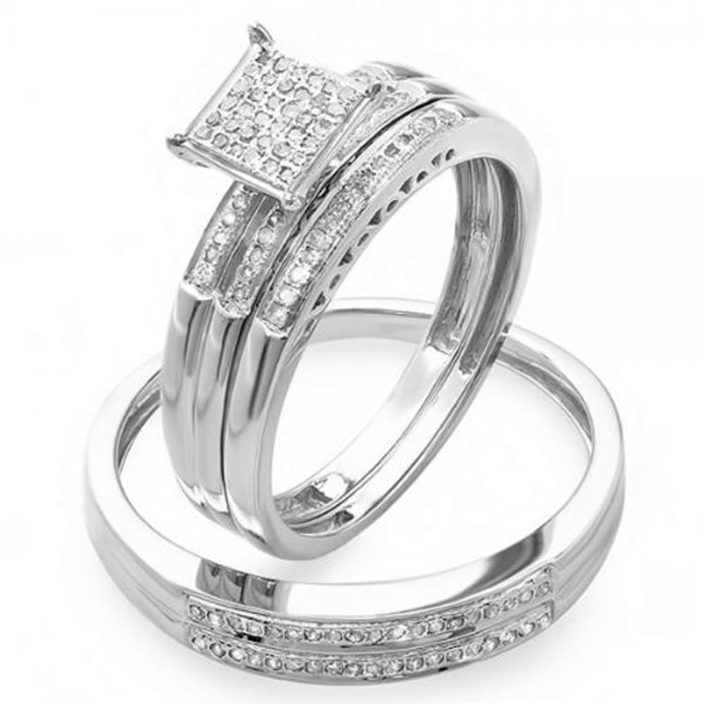 0.50 Carat ctw Sterling Silver Round White Diamond Womens Micro Pave Engagement Ring Set 1/2 CT 