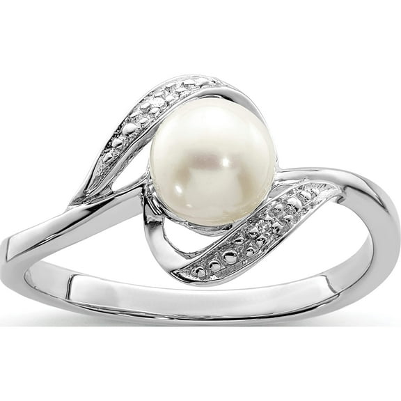Sterling Silver Rhodium Plated Diamond And Fw Cultured Pearl Ring (Size 6) Made In India qr4628-6