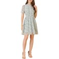 thumbnail image 2 of INSPIRE CHIC Women's Floral Ruffle Decor Puff Short Sleeves Chiffon Dress XS Light Blue, 2 of 8