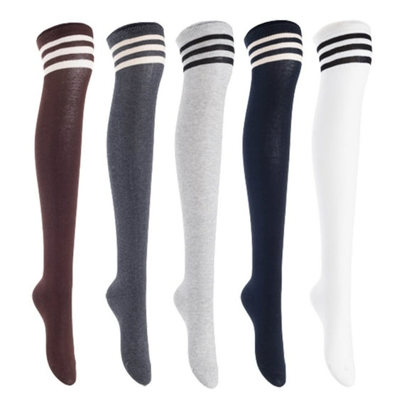 Lian LifeStyle Women's 5 Pairs Adorable Comfortable Soft Thigh High Over Knee High Cotton Socks, Size 6-9, JMYP1022 Coffee, DarkGrey, LightGrey, Navy, White