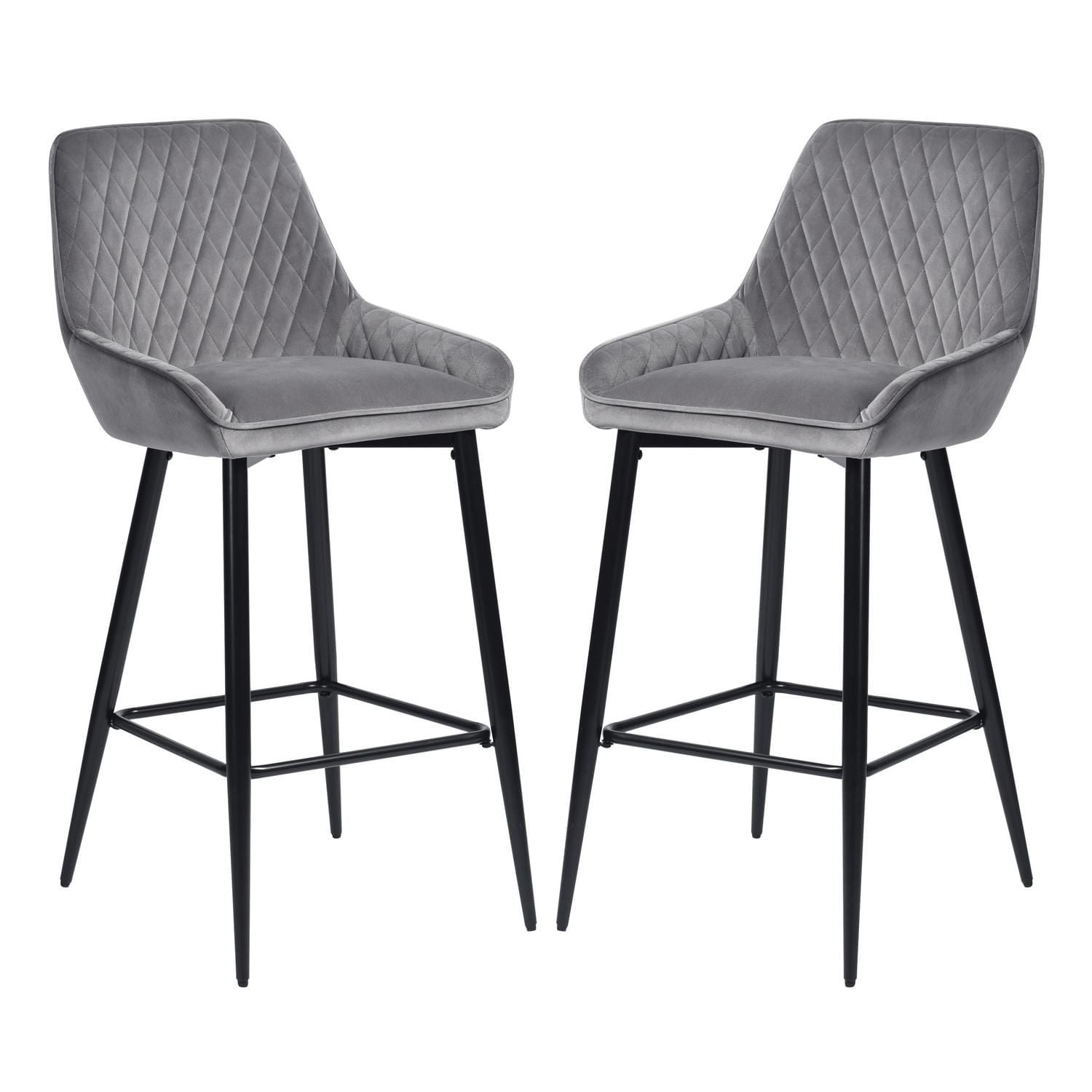 Homylin Modern Counter Height Bar Stools Set of 2, 29" Upholstered Bar Chairs Dining Stool with Backs, Black Metal Legs and Footrest for Home Bar Kitchen Island