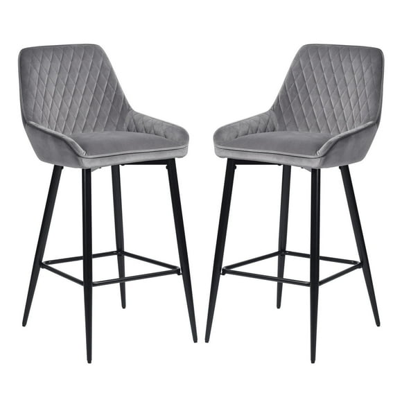 Homylin Modern Counter Height Bar Stools Set of 2, 29" Upholstered Bar Chairs Dining Stool with Backs, Black Metal Legs and Footrest for Home Bar Kitchen Island