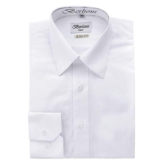Berlioni Men's Slim Fit Modern Fit Button Up Dress Shirt White X-Large 34/35