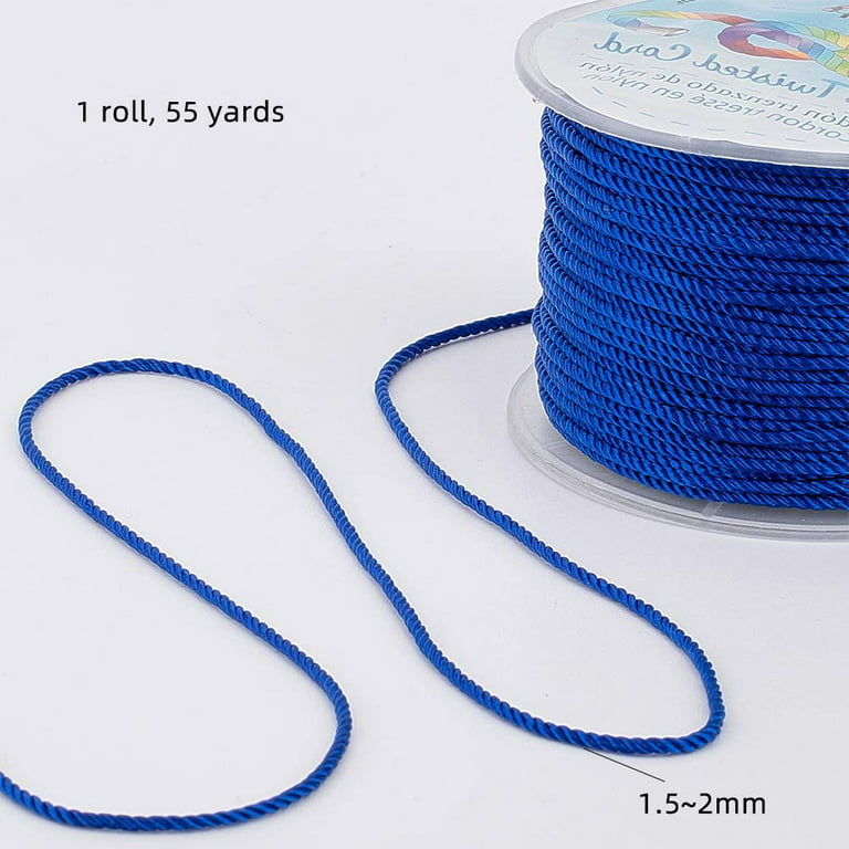 55 Yards 2mm Twisted Satin Nylon Cord 3-Ply Blue Twisted Cord Trim String  Thread for Crafts and Jewelry Making 