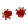 thumbnail image 2 of Anvazise Women's Fashion Rose Flower Ear Studs Rhinestone Inlaid Earrings Jewelry Gift Red, 2 of 13