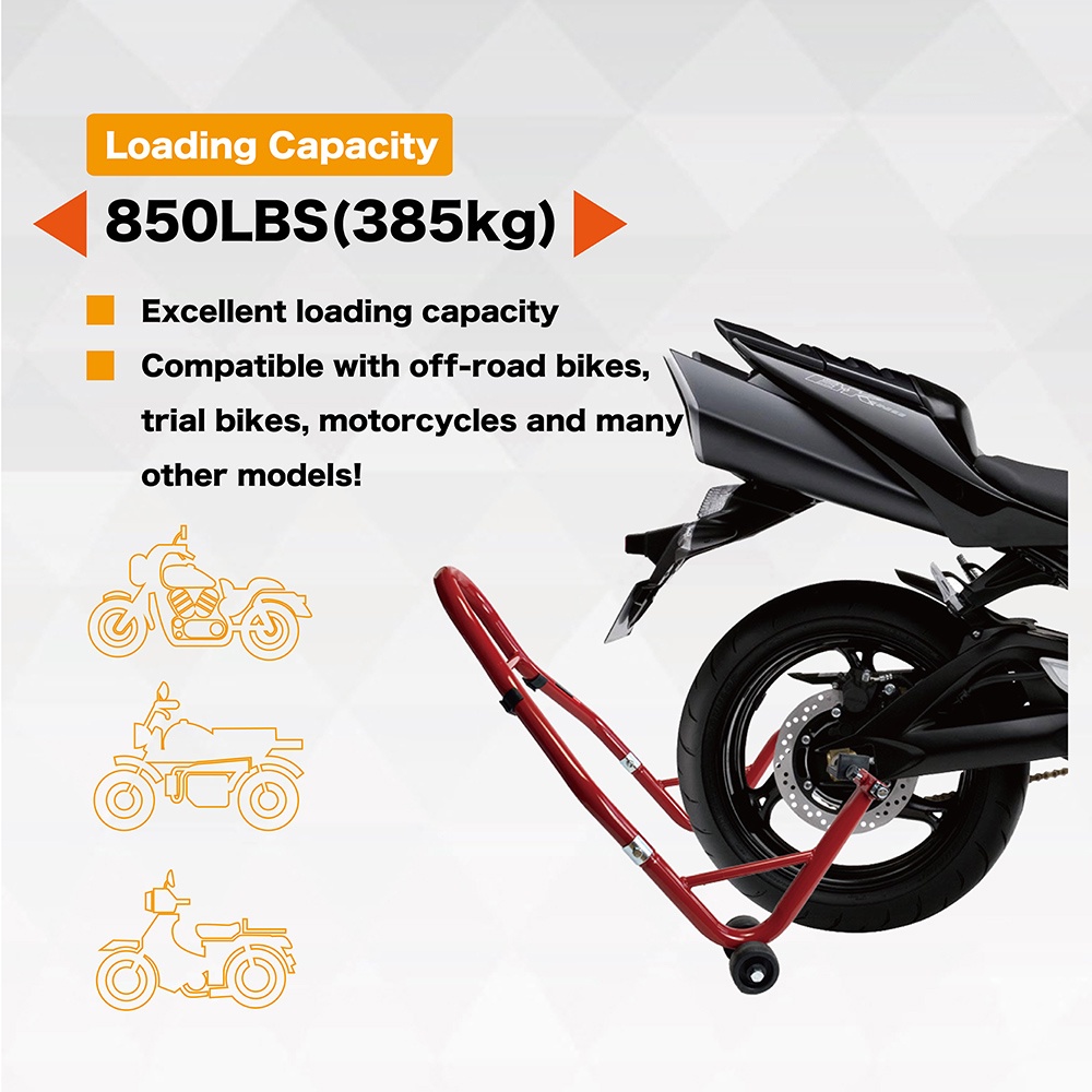 Motorcycle Stands, 850 lbs Capacity Rear Wheels Lift with U+L Adjustable Swingarm Spool, Heavy Duty Swingarm Paddock Stands Red