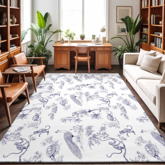 Large Area Rugs 6'x9', Farmhouse Monkey Carpet Runner Indoor Outdoor Rugs Home Decor Aesthetic, Vintage Blue Plants Rustic Turtles Peacock Non Slip Mats Washable Accent Rug for Living Room Bedroom
