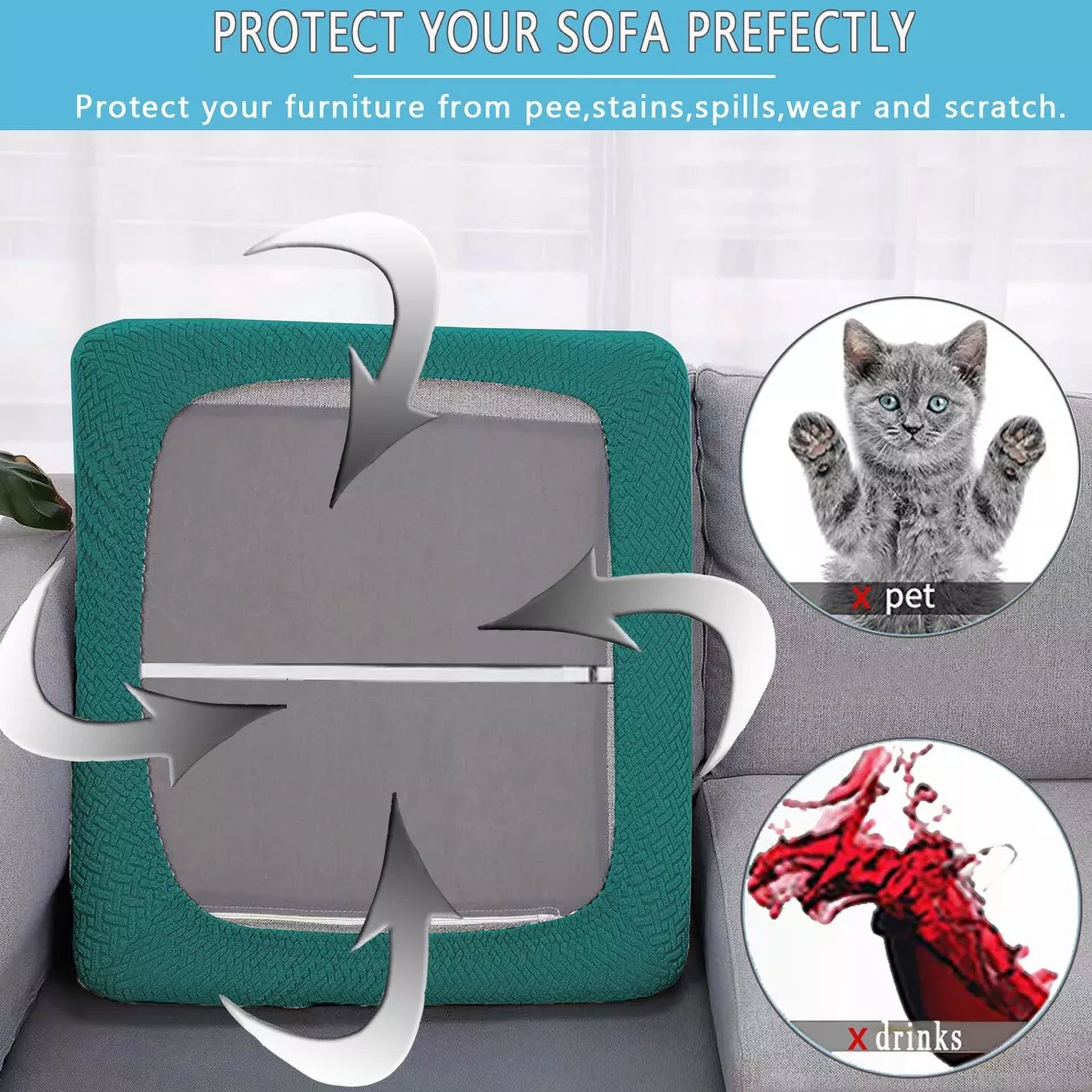 JIAN YA NA Outdoor Waterproof Couch Cushion Covers, Stretch Individual Patio Chair Cushion Outdoor Seat Cushion Pad Replacement Sofa Cushion Protector Sofa Slipcover (Dark Green, 2Pcs)