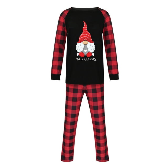 LSLJS Pyjamas de Noël Assortis pour la Famille, Tenues Parent-Enfant Costumes de Noël Patchwork à Carreaux Imprimés Vêtements de Maison Col Rond Manches Longues Pyjamas Ensemble Deux Pièces pour Noël