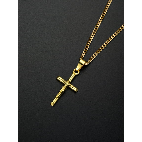 CUKIXA Titanium Cross Necklace for Men - Stylish 316L Steel Jesus Pendant with Adjustable Chain (50cm/60cm), Trendy Religious Jewelry Gift (Gold/Silver)