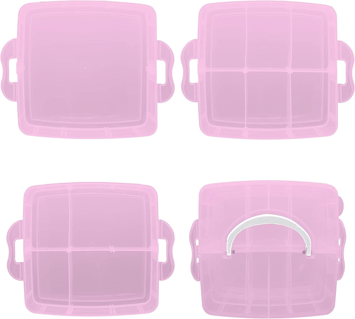 Tupperware Set Of 3 Stackable Square Containers w/ Cariolier Pink-NEW