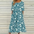 thumbnail image 4 of Tnhcen Women's Summer Casual Vintage Floral Print Short Sleeve Round Neck Knee Length Loose Dress 4 Way Stretch Plus Size S - 2XL Pocket Dress, 4 of 6