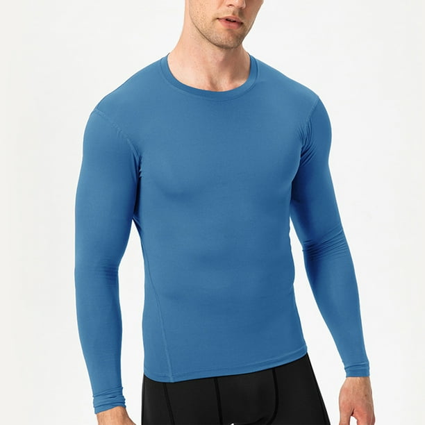 pstuiky Camisas casuales de manga larga para hombre, Camisa deportiva transpirable de manga larga y cuello redondo para hombre, color liso camisetas de hombre l