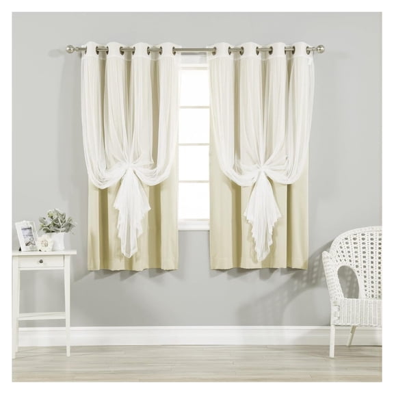 Mix & Match Tulle Sheer Lace & Blackout Curtain Set - Antique Bronze Grommet Top - Beige - 52"W X 63"L - (2 Curtains and 2 Sheer curtains)
