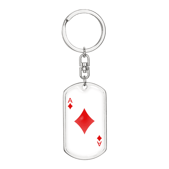 Ace of Diamonds Gambler Stainless Steel or 18k Gold Premium Swivel Dog Tag Keychain