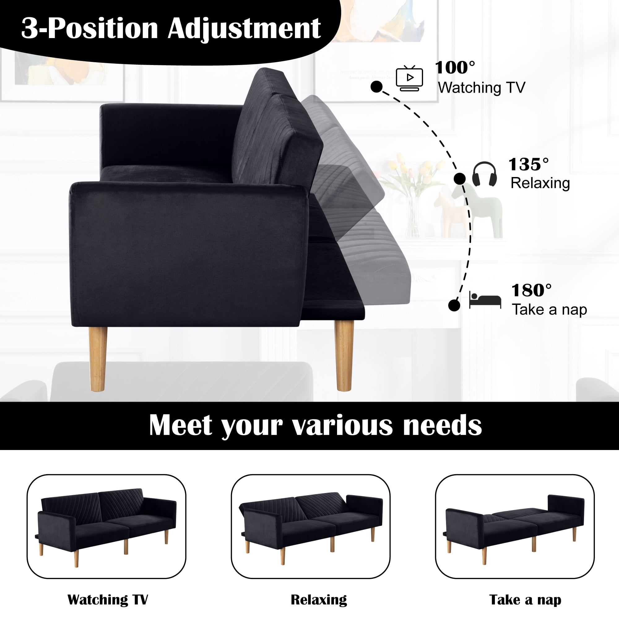 Futon Sofa Bed,Sleeper Sofa,Small Sofa,Loveseat,Mid Century Modern Futon Couch,Sofa Cama,Couches for Living Room,Navy Blue