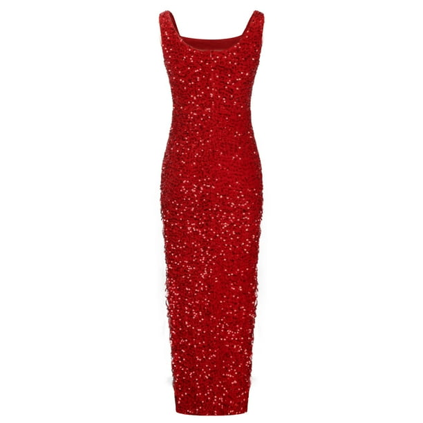 green emerald velvet dress Wedtrend Women Mirror Sequins Red Glitter Mermaid Prom Dress with Slit  Spaghetti Straps Long Party Dress – Wedtrend UK main image 0