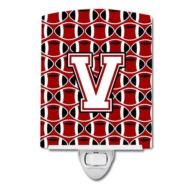 Carolines Treasures CJ1082-VCNL Letter V Football Cardinal & White Ceramic Night Light