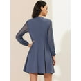 thumbnail image 5 of Unique Bargains Women's Tie Neck Ruffled Mesh Long Sleeve Mini Dress M Blue Grey, 5 of 7