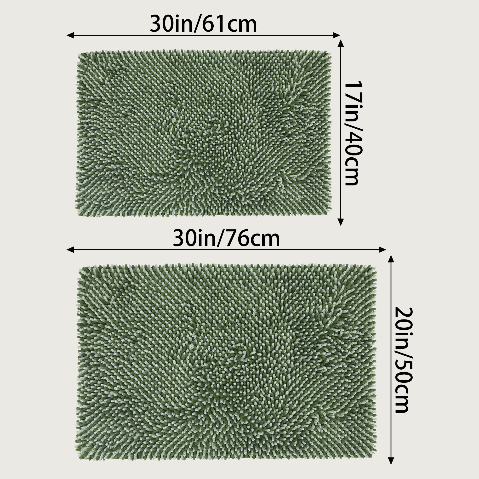 Unique Bargains Non Slip Absorbent Chenille Bathmat Washable Soft Bath Rug Green 17" x 24"