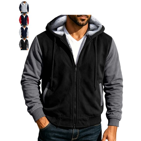 Jackets for Men Cozy Color Block Hooded Zip Up Long Sleeve Going Out Jacket