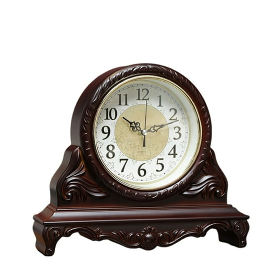 Silent Mantel Clock,Vintage Antique Solid Wood Decorative Battery Operated Quartz Silent Table Clock Non-Ticking Mantel Clock for FireplaceOffice Shelf Home Decoration