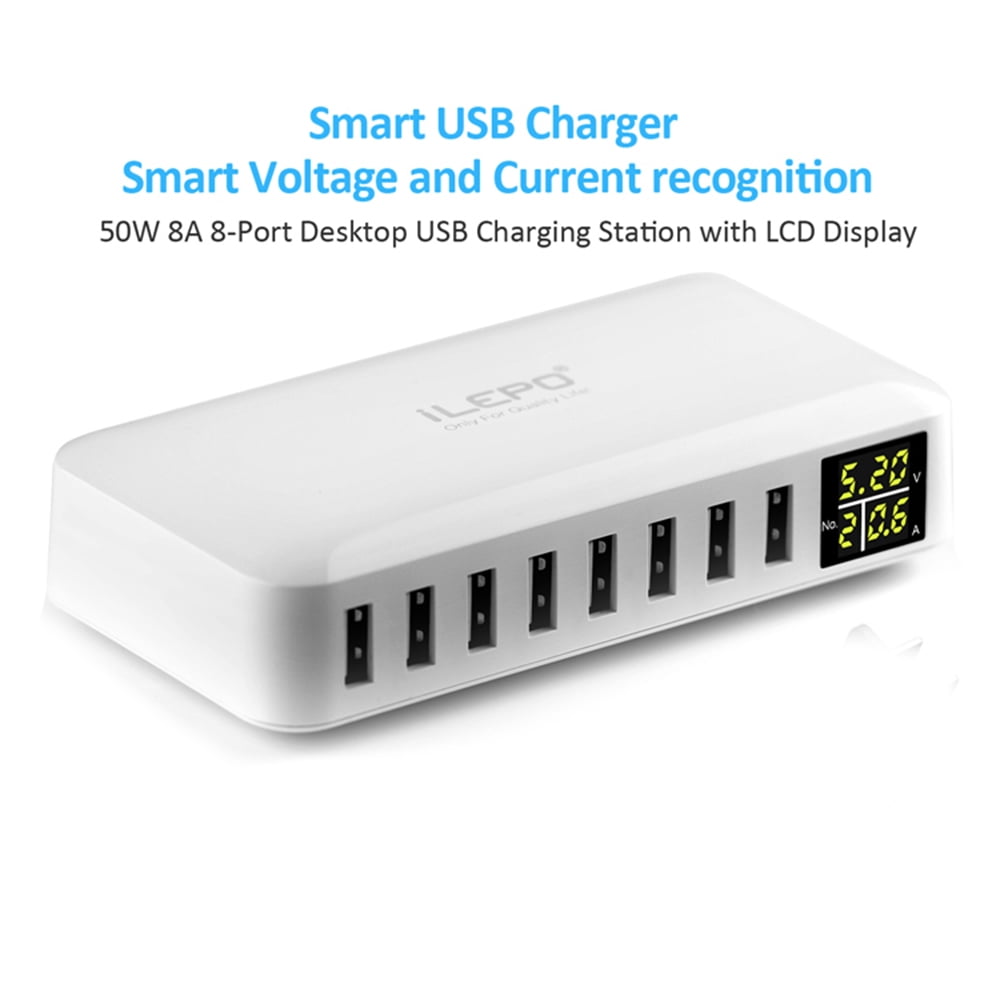 8 Ports Smart USB Charger 40W 8A Multi Port USB Hub with LCD