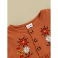 thumbnail image 5 of Qmyliery Toddler Girls Summer A-Line Dress Brown Flying Sleeve Floral Embroidery Pleated Dress, 5 of 8