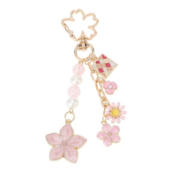 Unique Bargains 1 Pc Handbag Charm Keychain Flower Bag Accessories Gold Tone Pink
