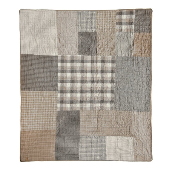 Donna Sharp Smoky Square Neutral Patchwork Pieced Cotton Throw
