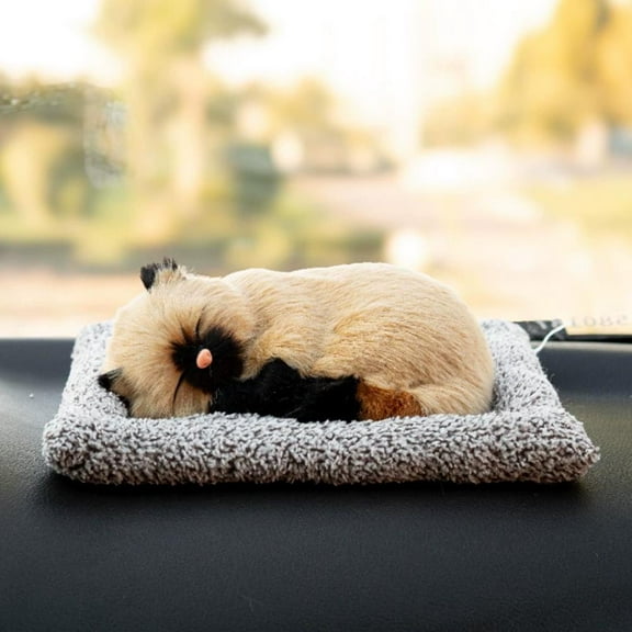 Sleeping Dog Plush Toy for Car Dashboard, Cute Realistic Animated Animal Car Decor for Center Console, Soft Stuffed Animal Ornament Gift (7.1x5.5 Inch)