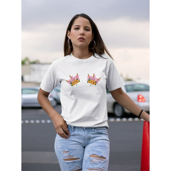 Trendy Flowers Graphic Women White T-Shirt, Female Medium