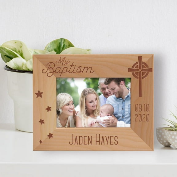 My Baptism Personalized Wooden Frame-5" x 3 1/2" Brown Horizontal