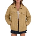 thumbnail image 2 of Women's Boyfriend Style Denim Jacket Casual Versatile Relaxed Fashion Outerwear Khaki XL, 2 of 4