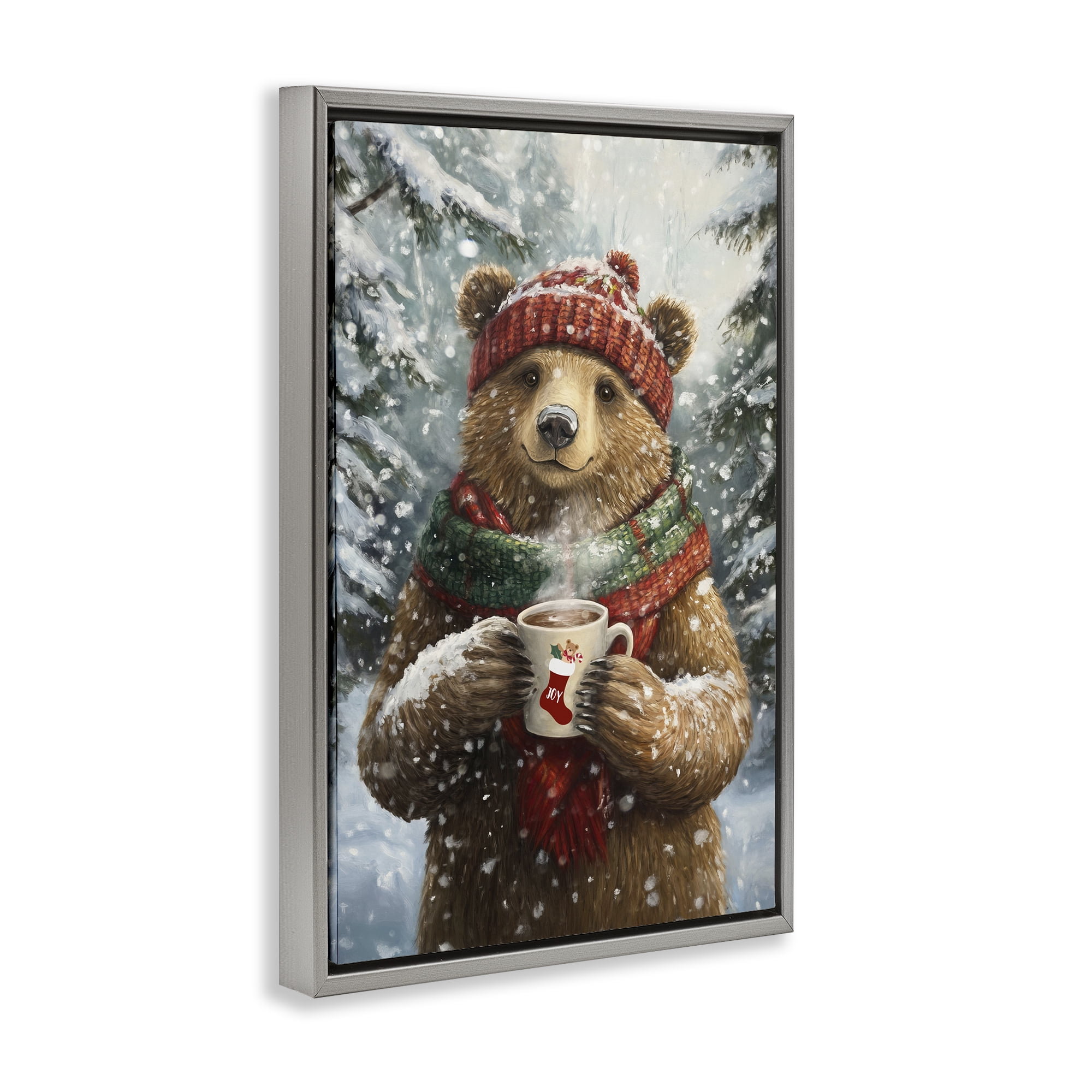 Stupell Industries Christmas Cocoa Bear Gray Framed Floater Canvas Wall Art, design by Tina LeCour