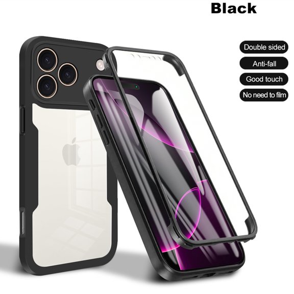 Designed for iPhone 17 Pro Max Case Full-Body Bumper Case Cover Built in Screen Protector Shockproof Transparent Back 360 Full Body Protective Case for iPhone 17 Pro Max, Black