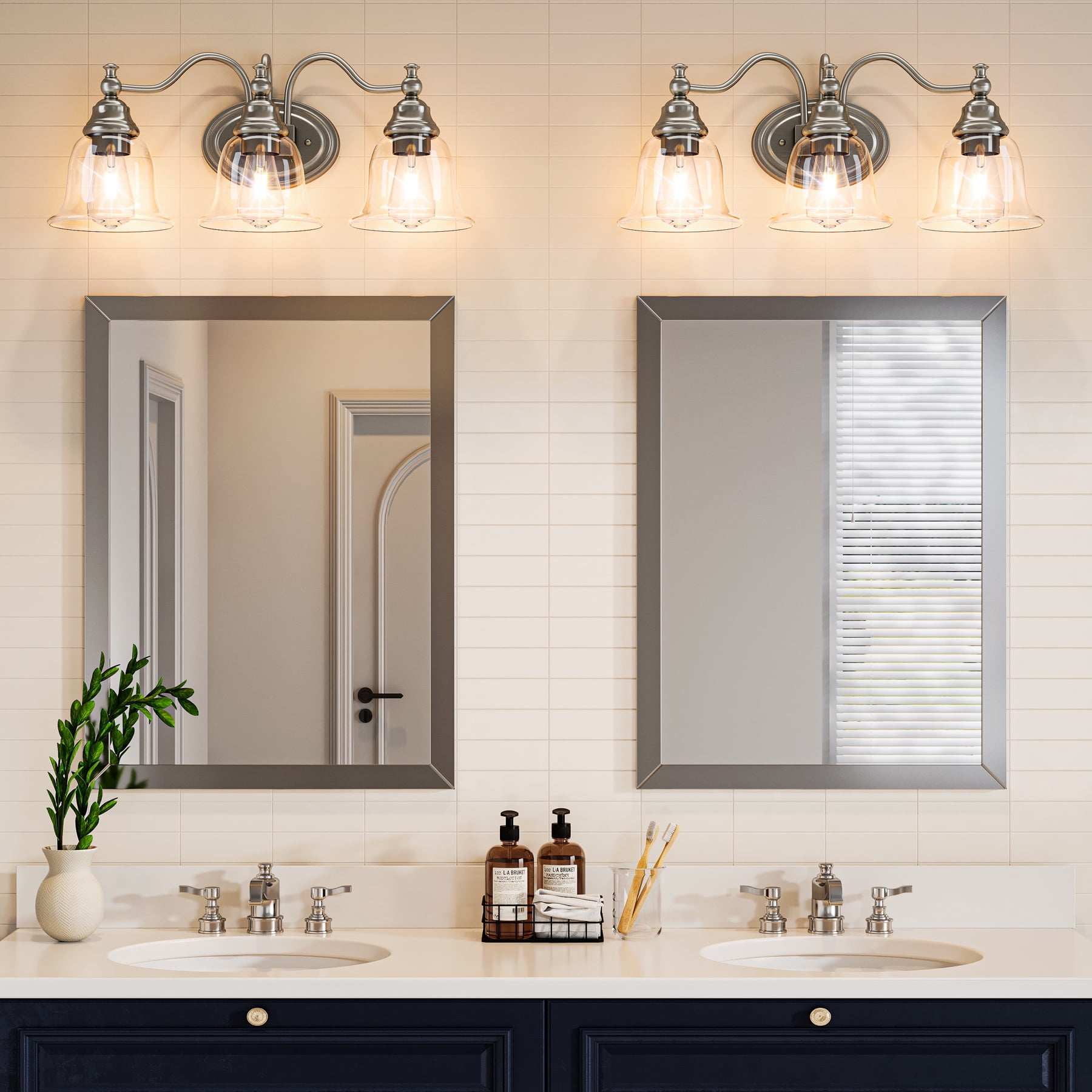 Fnova 3-Light Bathroom Light Fixtures, Modern Vanity Light with Clear Glass Shade, Bathroom Wall Lamp for Mirror Living Room Kitchen Hallway Porch, E26 Base (Bulbs Not Included)