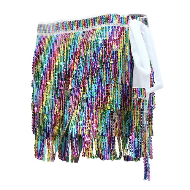 Jupes pour Femmes Vêtements de Performance Serviette à Franges Colorée Taille Haute Serviette de Danse du Ventre Serviette à Franges Pailletée Vêtements d'Été pour Femmes Blanc Taille Unique