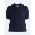 thumbnail image 5 of Free Assembly Women's Ruffle Collar Sweater with Short Sleeves, Midweight, Sizes XS-XXL, 5 of 5