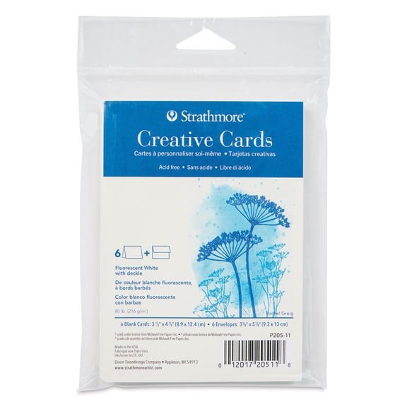 Strathmore Creative Cards and Envelopes - Announcement Size, Fluorescent White with Deckle, Pkg of 6