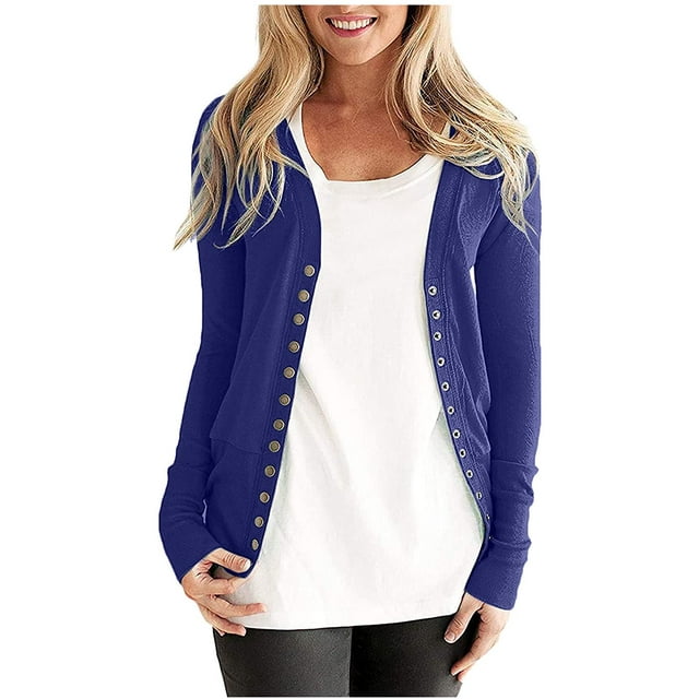 Veste en Tricot Uni pour Femmes Mode Décontractée Manches Longues Hauts Cardigan Ample à Boutons Chandail Rétro Élégant