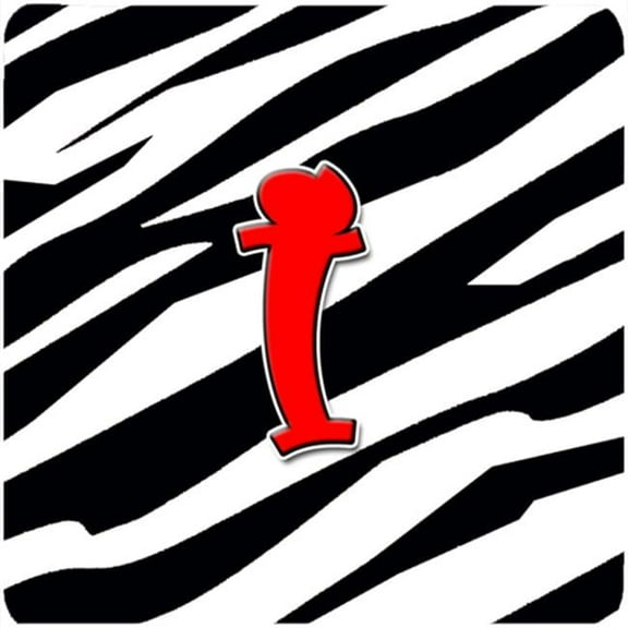 Monogram - Zebra Red Foam Coasters, Initial Letter I - Set 4, 3.5 x 3.5 In.