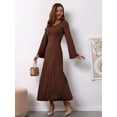 thumbnail image 6 of Womens Scoop Neck Lace Up Maxi Dress Knit Flare Sleeve Bodycon Dress Loose Casual Long Dresses Brown S, 6 of 9