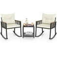 thumbnail image 1 of Gymax 3 PCS Patio Rocking Bistro Set Outside Wicker Rockers w/ 2-Tier Tempered Glass Coffee Table, 1 of 10