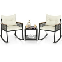 Gymax 3 PCS Patio Rocking Bistro Set Outside Wicker Rockers w/ 2-Tier Tempered Glass Coffee Table