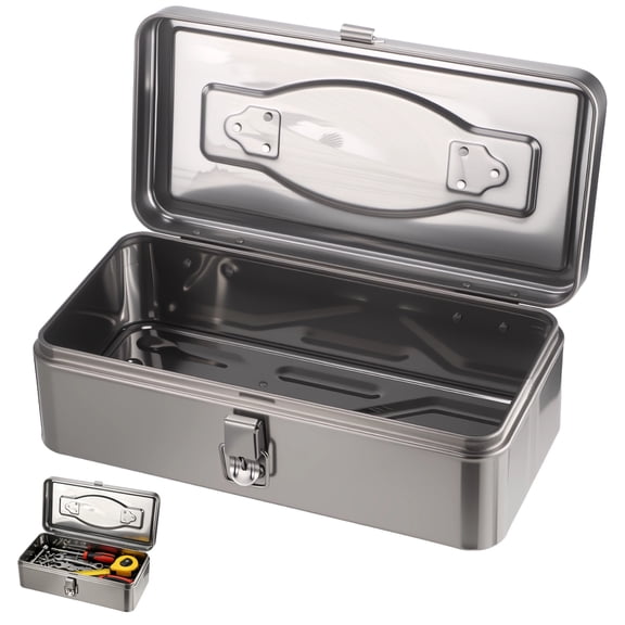 Stainless Steel Tools Box, Heavy Duty Portable Storage Box, Waterproof & Rustproof Utility Case with Carry Handle and Secure Metal Latches for Tools, Screws & Parts, Silver