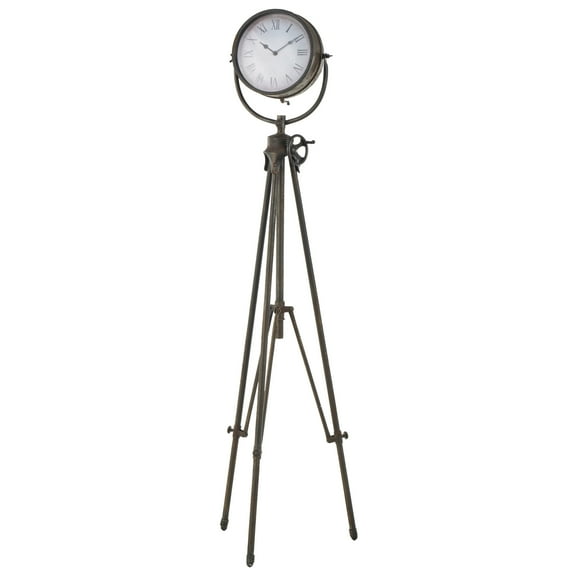 DecMode 57" Black Metal Antique Weathered Tripod Floor Clock