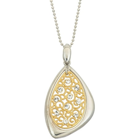 Giuliano Mameli White Crystal Accent 14kt Gold-Plated Sterling Silver Oval Beaded Filigree Triangular White Frame Pendant with Chain