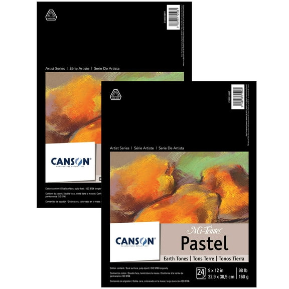 Canson Artist Series Mi-Teintes Pastel Pad, Earth Tones, Foldover Binding, 24 Sheet, 9x12 inch, Pack of 2