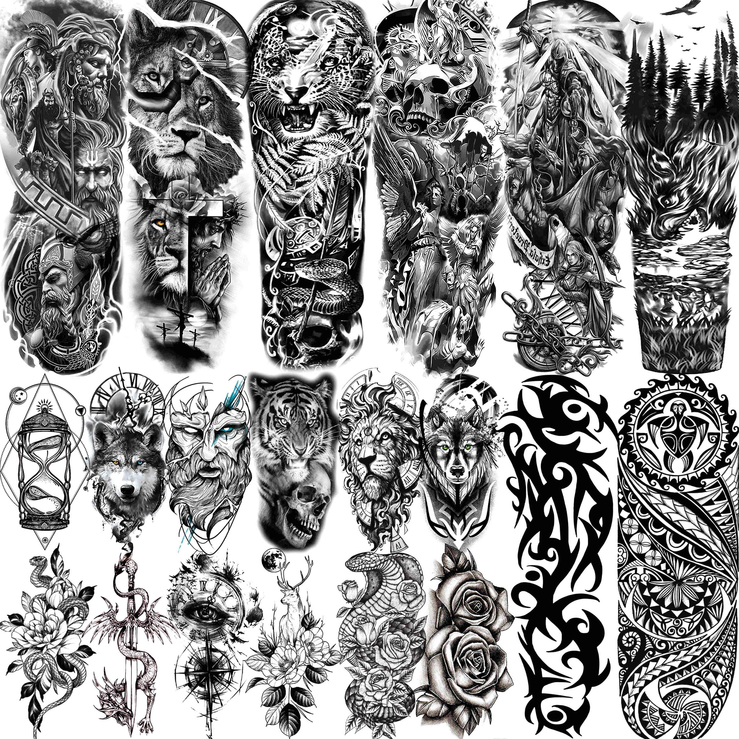 COKTAK 20 Sheets Extra Large Full Arm Temporary Tattoos For Men Adults ...